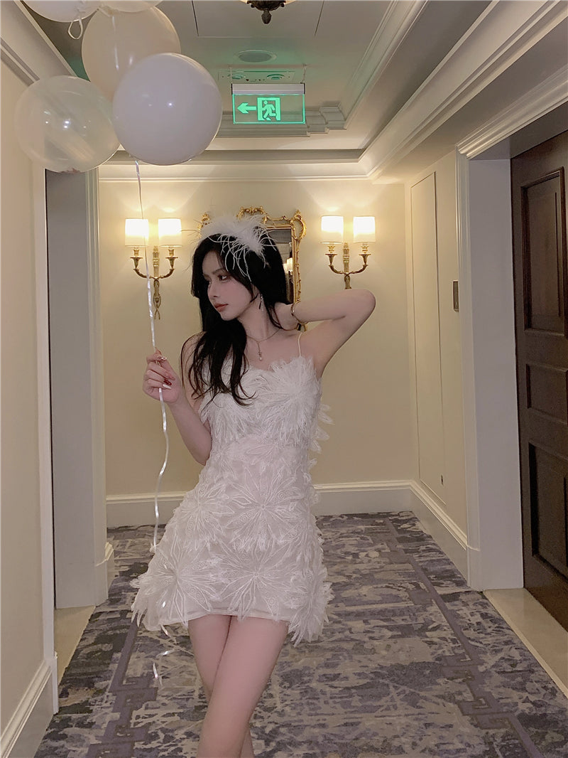 Vogue Embroidery Tulle Summer Skirt Party Double Layer Slim-Fit Short Dress AP0410