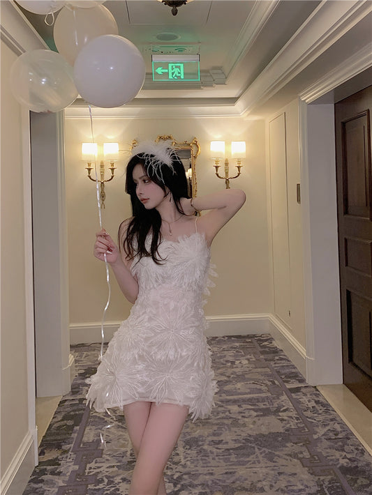 Vogue Embroidery Tulle Summer Skirt Party Double Layer Slim-Fit Short Dress AP0410