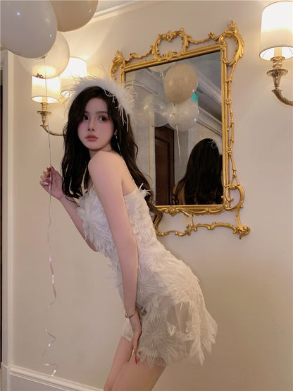 Vogue Embroidery Tulle Summer Skirt Party Double Layer Slim-Fit Short Dress AP0410