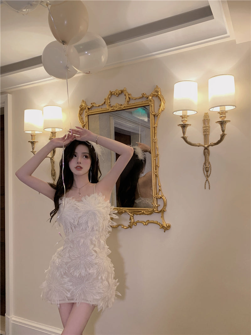 Vogue Embroidery Tulle Summer Skirt Party Double Layer Slim-Fit Short Dress AP0410