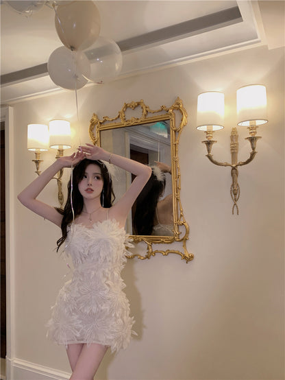 Vogue Embroidery Tulle Summer Skirt Party Double Layer Slim-Fit Short Dress AP0410