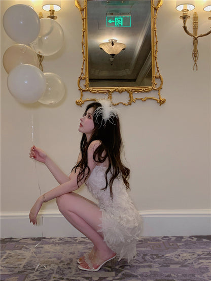 Vogue Embroidery Tulle Summer Skirt Party Double Layer Slim-Fit Short Dress AP0410