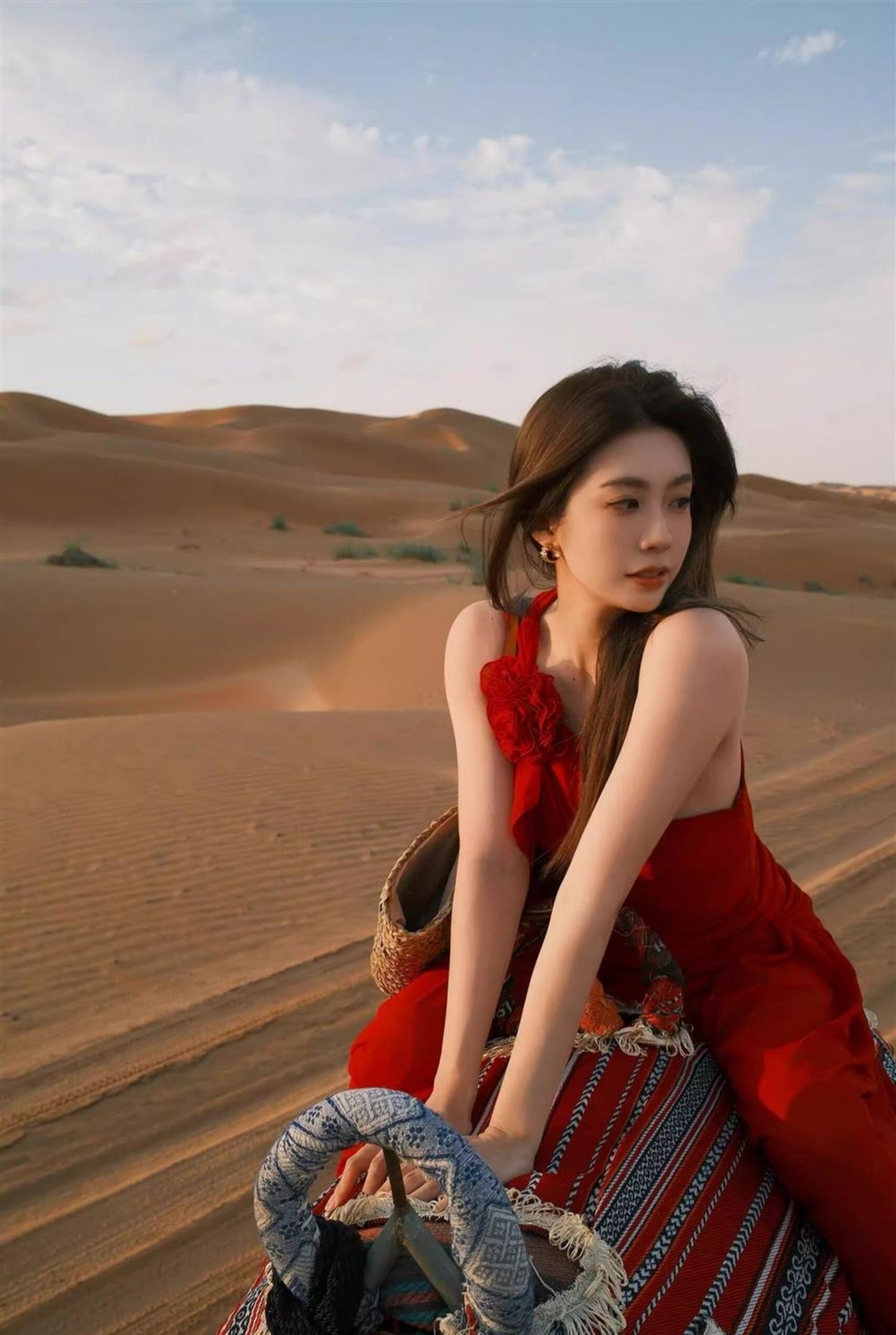 Boho Flowy Vacation Maxi Dress Ruffles Hem Full Flared Sleeveless One Shoulder Long Dress AP0416