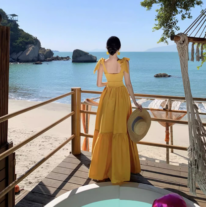 Ruffled V Neck Beach Elegant Tiered Dress Photo Outfit Flattering Vacation Long Dress AP0425