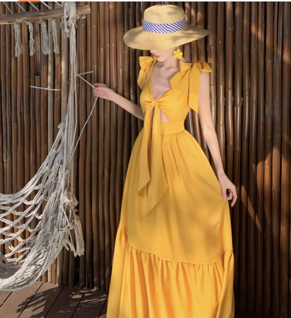 Ruffled V Neck Beach Elegant Tiered Dress Photo Outfit Flattering Vacation Long Dress AP0425