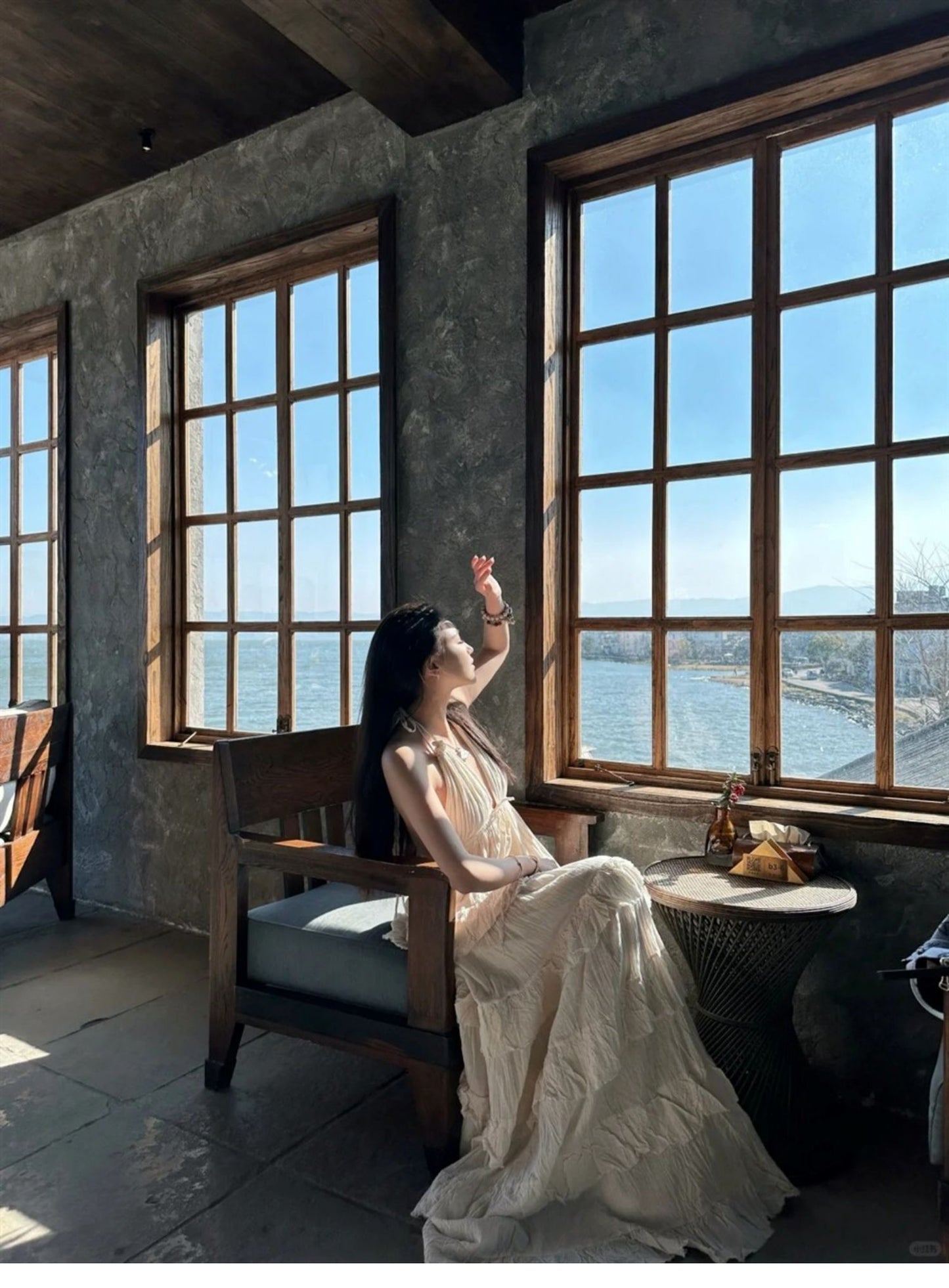 Ethereal Lightweight Ruffles Hem Beach Sundress Backless V Neck Halter Long Dress AP0435