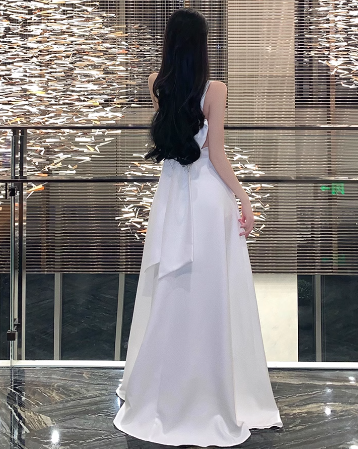 Fashionable Backless Spaghetti Strap Maxi Dress Bowknot Design Feast Elegant Long Dress AP0438