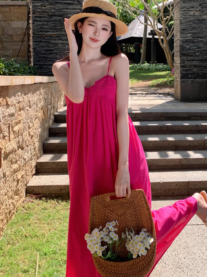 Vacation Photo Spaghetti Strap Maxi Dress Stretchy Bright Summer Hot Girls Long Dress AP0439