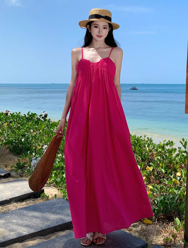 Vacation Photo Spaghetti Strap Maxi Dress Stretchy Bright Summer Hot Girls Long Dress AP0439