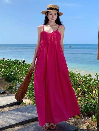 Vacation Photo Spaghetti Strap Maxi Dress Stretchy Bright Summer Hot Girls Long Dress AP0439