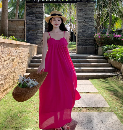Vacation Photo Spaghetti Strap Maxi Dress Stretchy Bright Summer Hot Girls Long Dress AP0439
