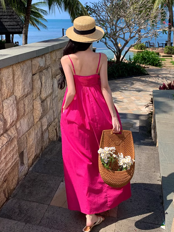 Vacation Photo Spaghetti Strap Maxi Dress Stretchy Bright Summer Hot Girls Long Dress AP0439