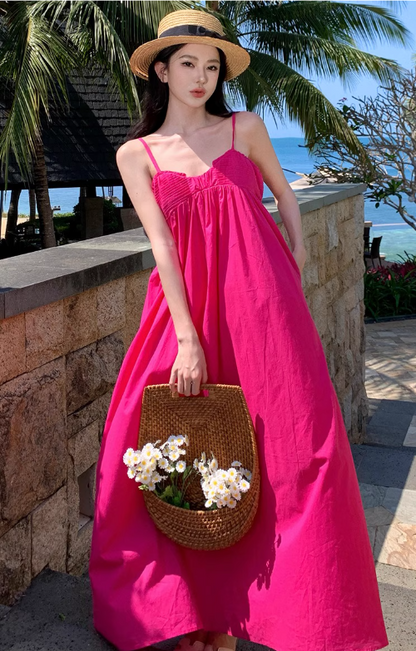 Vacation Photo Spaghetti Strap Maxi Dress Stretchy Bright Summer Hot Girls Long Dress AP0439