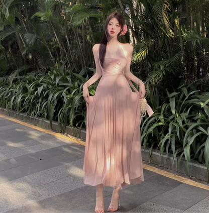 Beach Ethereal Breathable Maxi Dress Backless V Neck Open Back Halter Long Dress AP0442