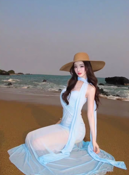 Stretch Tulle Strapless Cinched Waist Dress Vibrant Draped Long Mermaid Dress AP0447