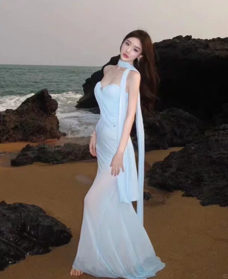 Stretch Tulle Strapless Cinched Waist Dress Vibrant Draped Long Mermaid Dress AP0447