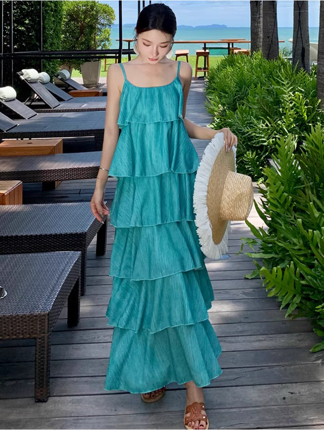 Flattering Vibrant Soft Gradient Maxi Dress Bright Summer Tiered Long Dress AP0450