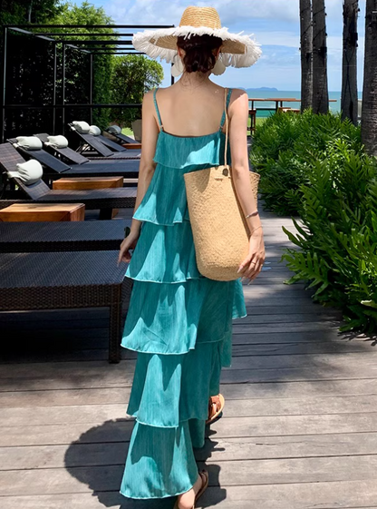 Flattering Vibrant Soft Gradient Maxi Dress Bright Summer Tiered Long Dress AP0450