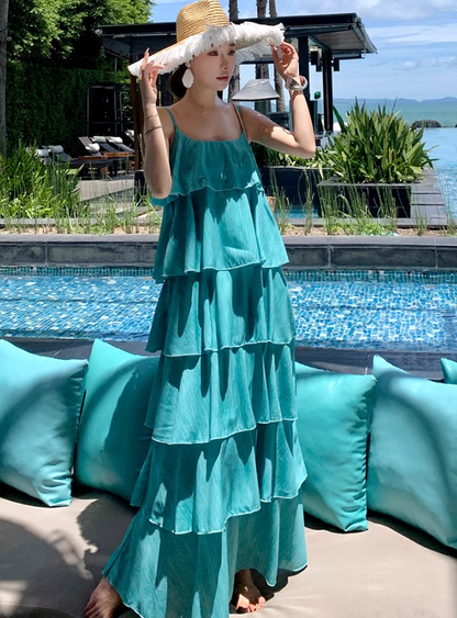 Flattering Vibrant Soft Gradient Maxi Dress Bright Summer Tiered Long Dress AP0450