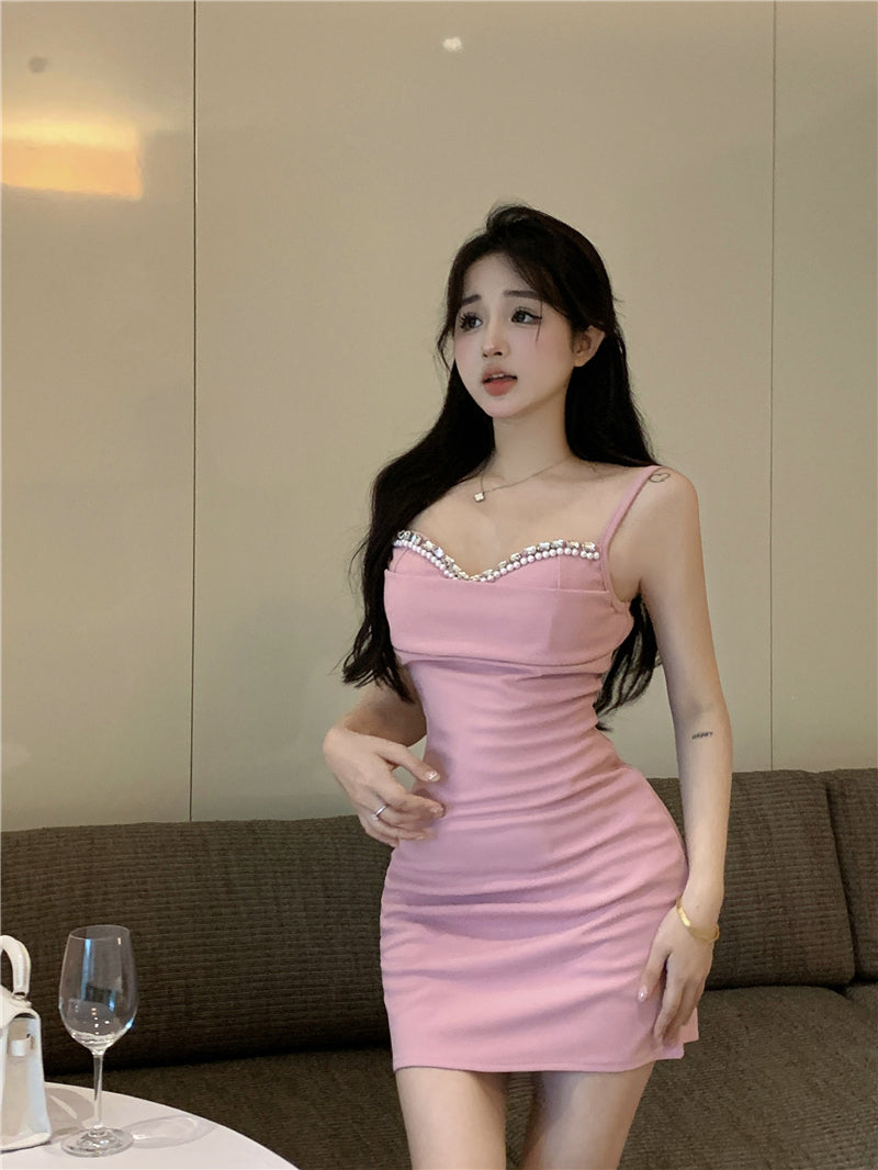 Crystal Ornament Pink Short Skirt Birthday Sweet Girls Sheath Short Dress AP0455