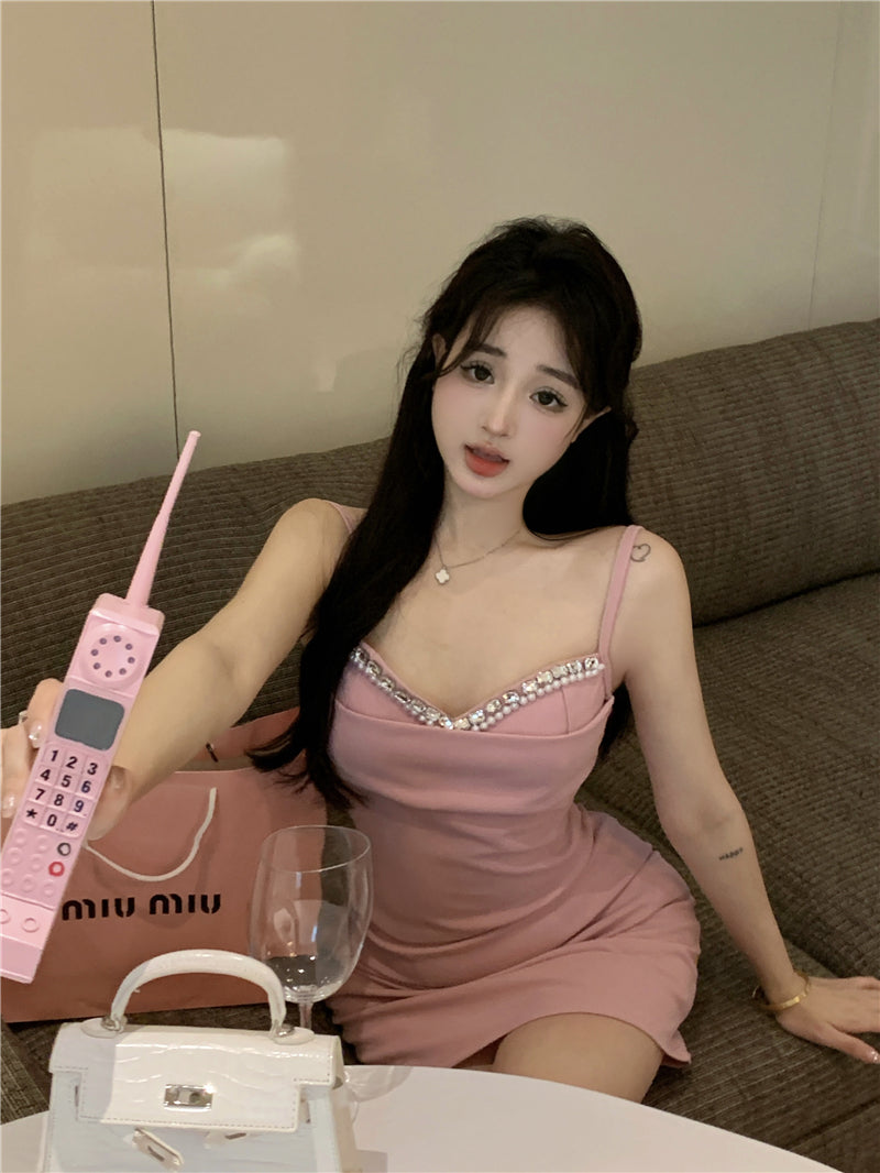 Crystal Ornament Pink Short Skirt Birthday Sweet Girls Sheath Short Dress AP0455