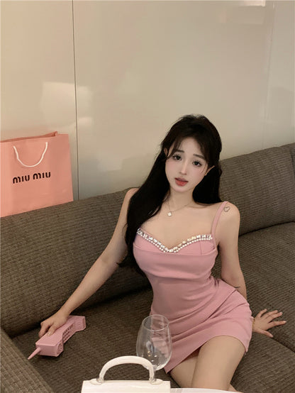 Crystal Ornament Pink Short Skirt Birthday Sweet Girls Sheath Short Dress AP0455