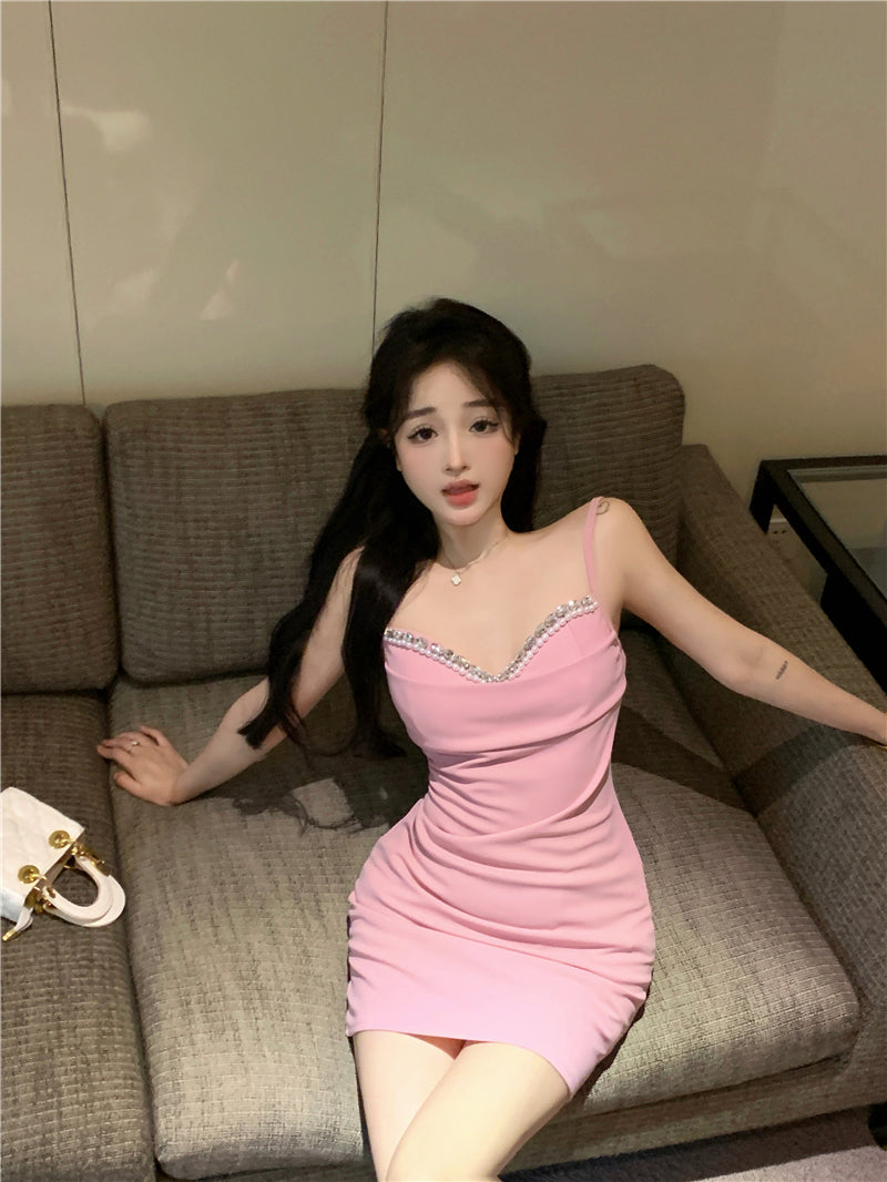 Crystal Ornament Pink Short Skirt Birthday Sweet Girls Sheath Short Dress AP0455