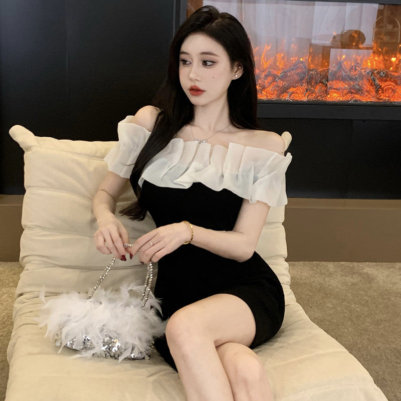 Ruffled Trimmed  Sleeveless Off-Shoulder Summer Skirt Strapless Bodycon Short Dress AP0459