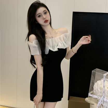 Ruffled Trimmed  Sleeveless Off-Shoulder Summer Skirt Strapless Bodycon Short Dress AP0459