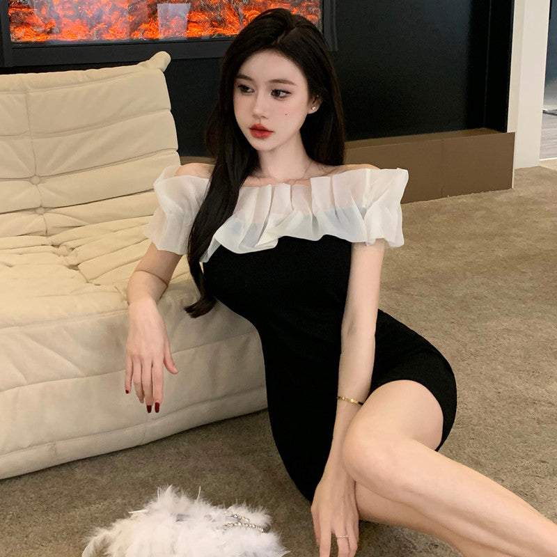 Ruffled Trimmed  Sleeveless Off-Shoulder Summer Skirt Strapless Bodycon Short Dress AP0459