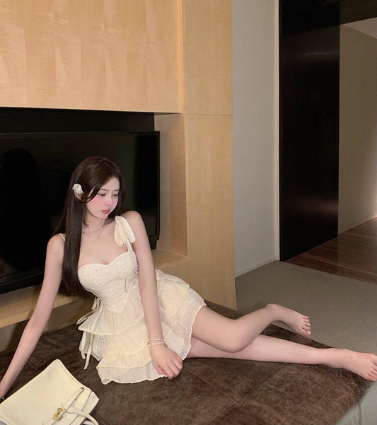 Cinched Waist Layered Cake Mini Skirt Cute Shimmering Short Dress AP0460