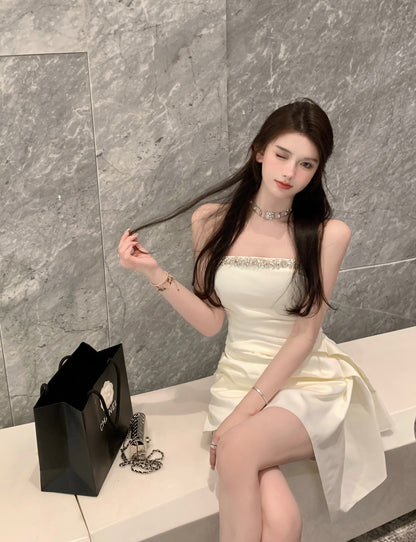 Strapless Casual Asymmetrical Hem Mini Dress Noble Women Sleeveless Short Dress AP0462