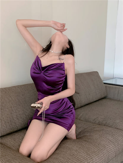 Chic Stretchy Fabric Short Skirt Birthday Purple Luster Sheath Short Dress AP0468