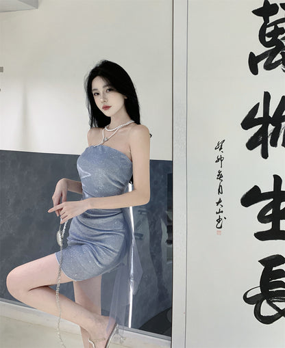 Simple Style Sleeveless Summer Skirt Strapless Glow Fabric Party Bodycon Short Dress AP0469