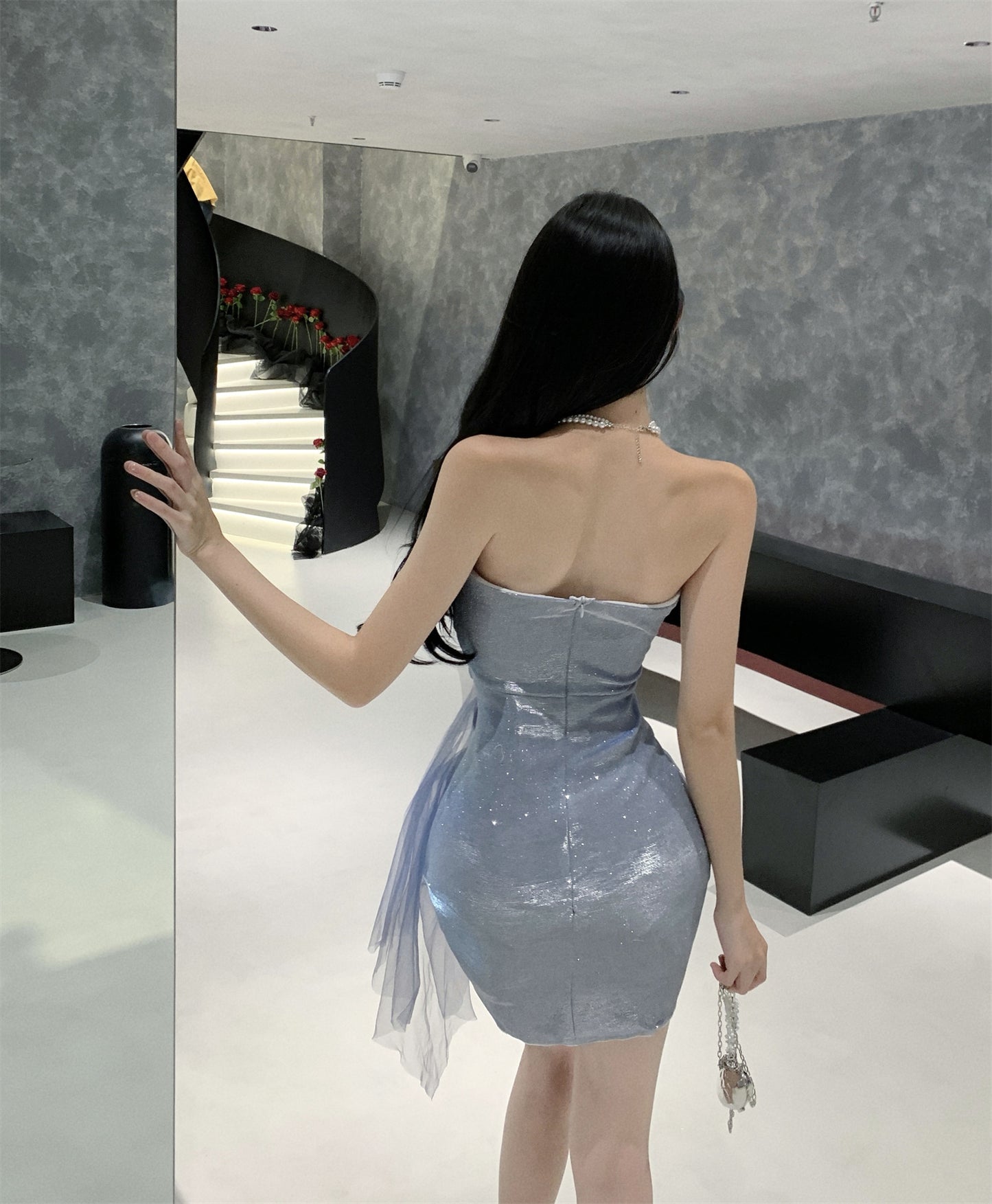 Simple Style Sleeveless Summer Skirt Strapless Glow Fabric Party Bodycon Short Dress AP0469