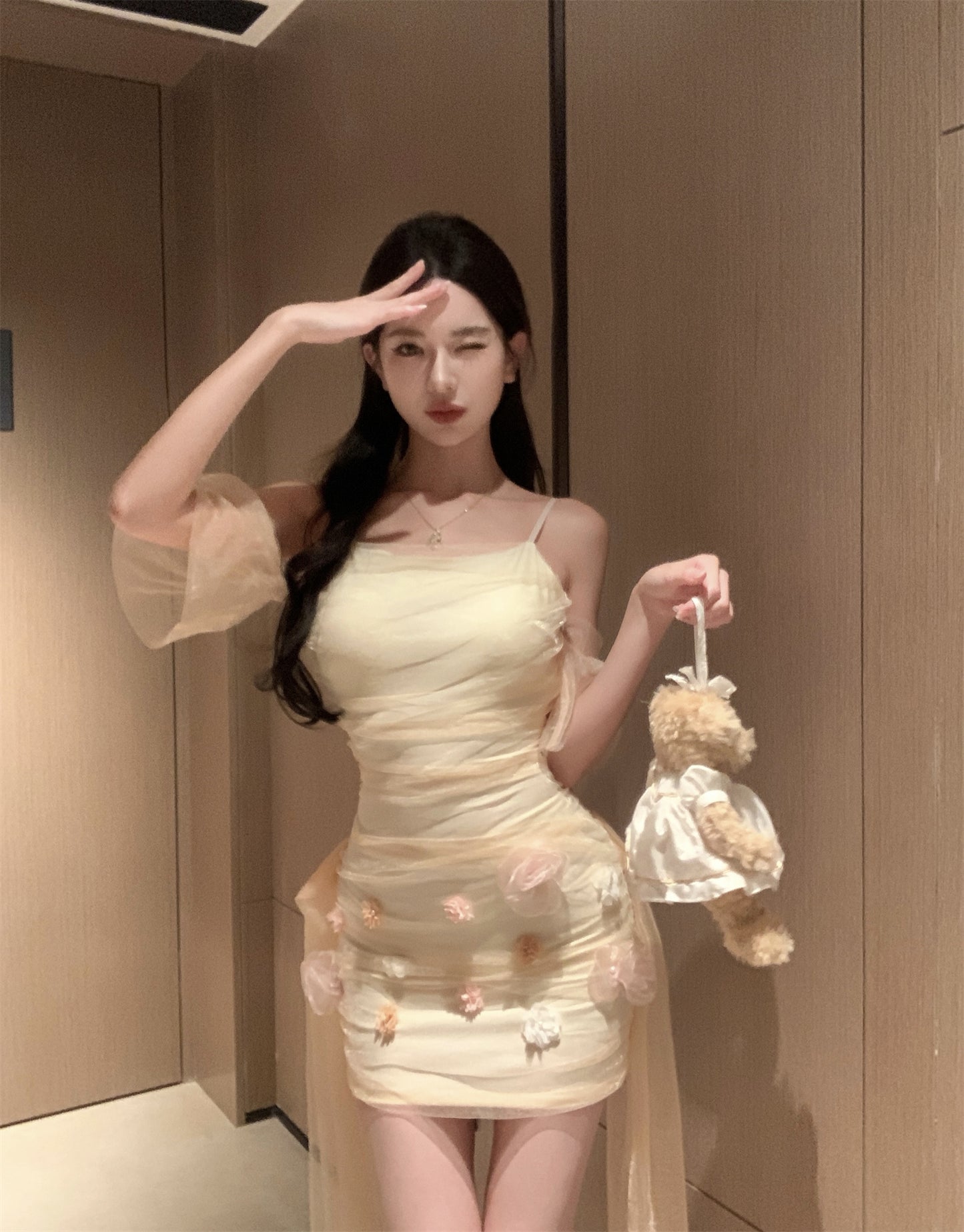 Chic Ethereal Off-Shoulder Mini Skirt Party Ethereal Tulle Sheath Short Dress AP0474