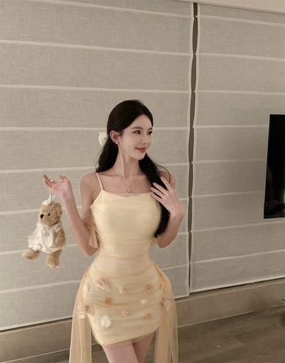 Chic Ethereal Off-Shoulder Mini Skirt Party Ethereal Tulle Sheath Short Dress AP0474