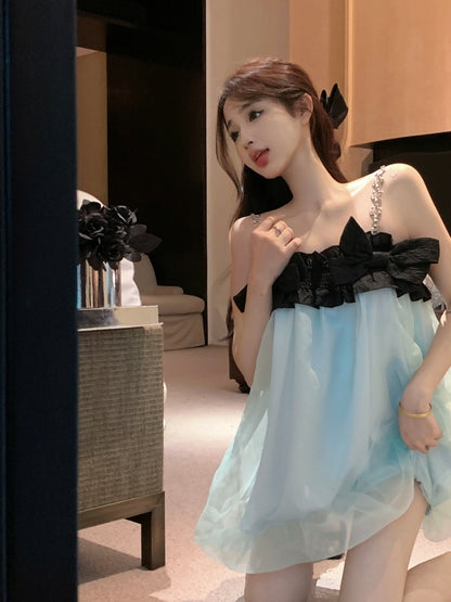 Sweet Bowknot Design Puffy Hem Mini Skirt Tulle Layered Bubble Short Dress AP0475