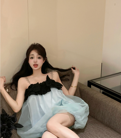 Sweet Bowknot Design Puffy Hem Mini Skirt Tulle Layered Bubble Short Dress AP0475