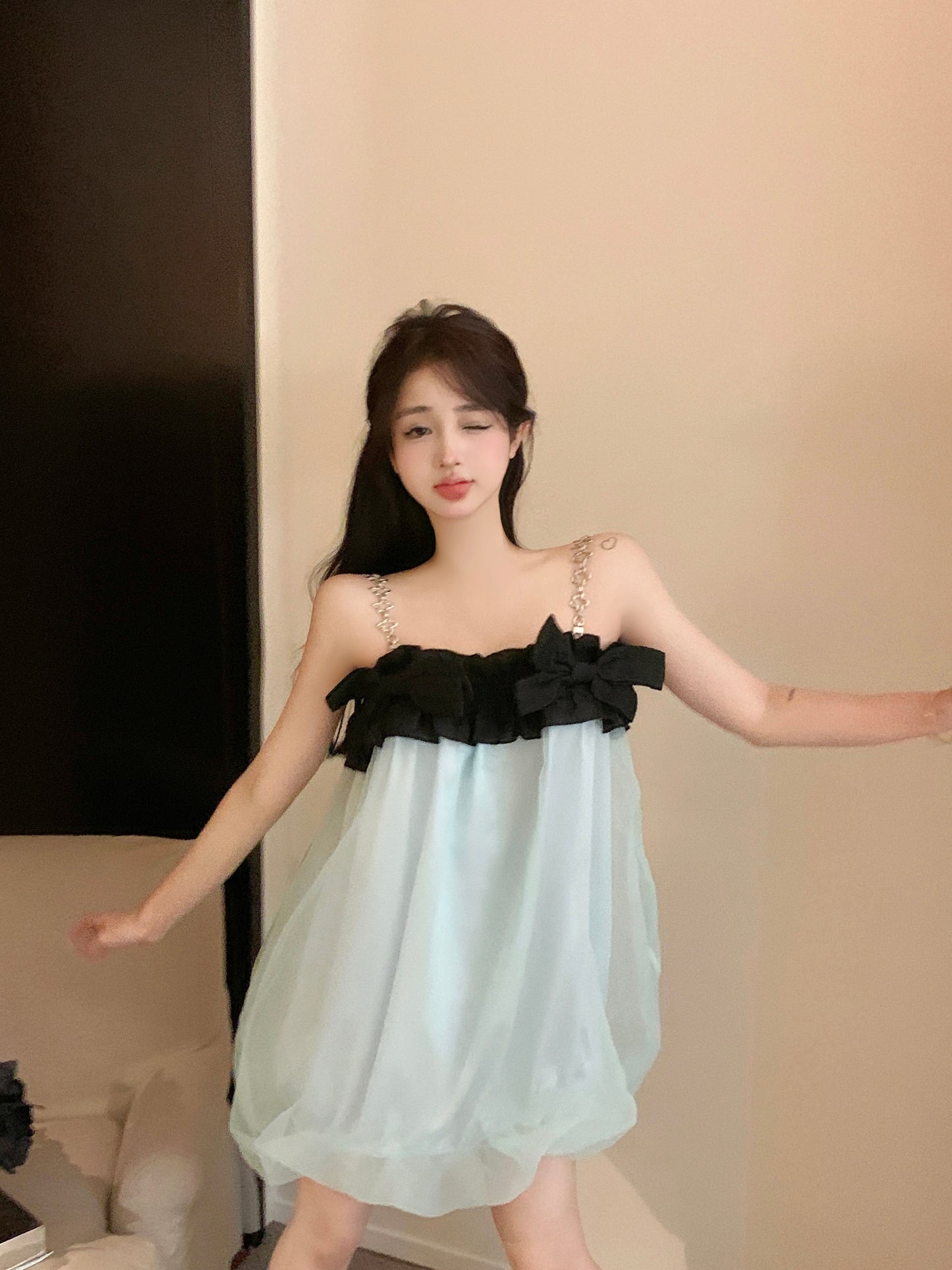 Sweet Bowknot Design Puffy Hem Mini Skirt Tulle Layered Bubble Short Dress AP0475