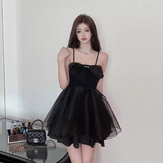 LBD Cinched Waist Bubble Skirt Sexy Girls Double Layers Short Dress AP0476