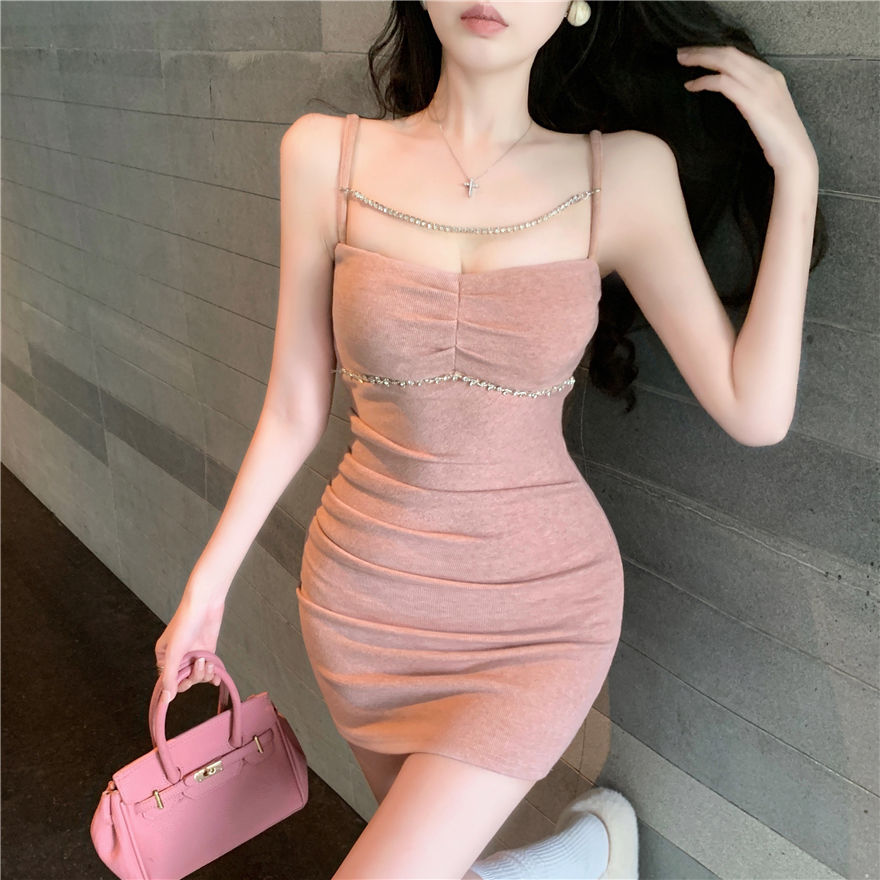 Sweet Girls Chic Pink Short Skirt Birthday Crystal Chain Ornament Sheath Short Dress AP0477