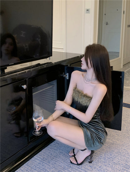 Gen Z Style Vintage Sleeveless Summer Skirt Strapless Soft Fabric Bodycon Short Dress AP0480