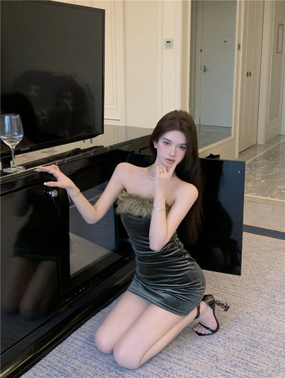 Gen Z Style Vintage Sleeveless Summer Skirt Strapless Soft Fabric Bodycon Short Dress AP0480