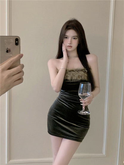 Gen Z Style Vintage Sleeveless Summer Skirt Strapless Soft Fabric Bodycon Short Dress AP0480