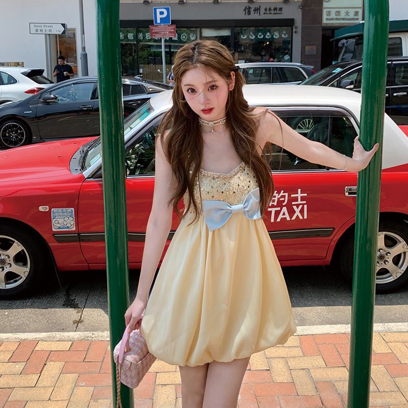 Sweet Sequins Design Puffy Hem Mini Skirt Vibrant Cute Bubble Short Dress AP0482