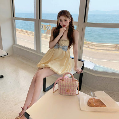 Sweet Sequins Design Puffy Hem Mini Skirt Vibrant Cute Bubble Short Dress AP0482