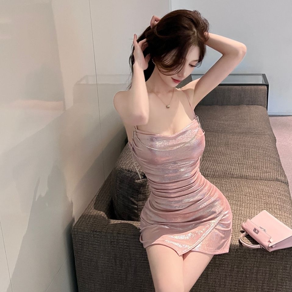 Chic Glow Fabric Party Mini Skirt Party Vogue Asymmetrical Hem Sheath Short Dress AP0483