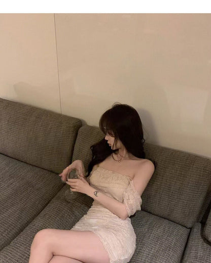 Vintage Off-Shoulder Mini Skirt Strapless Chic Floral Print Bodycon Short Dress AP0486