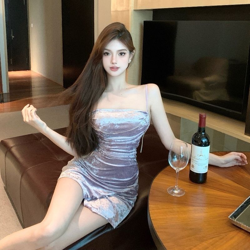 2025 Sweet Girls Chic Short Skirt Spaghetti Strap Soft Glow Sheath Short Dress AP0493